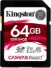  Зображення Модуль флеш-пам'яті Kingston 64GB SDXC Canvas React 100R/80W CL10 UHS-I U3 V30 A1 EAN: 740617275896 